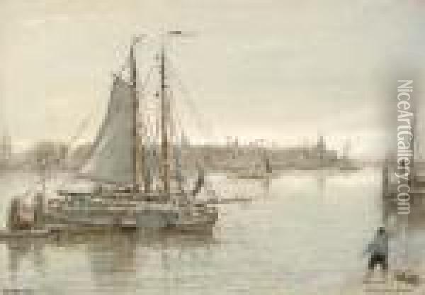 The Harbour At Dordrecht, Holland Oil Painting - Albert Goodwin