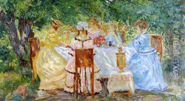Puutarhassa (in The Garden) Oil Painting - Leonid Ivanovitch Marderosov