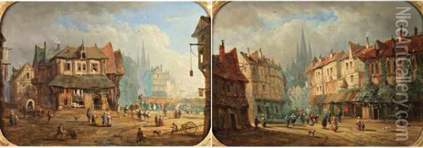 Rouen, Quartier De Lacathedrale Oil Painting - Alexandre Defaux
