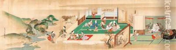 Yoshiwara Pleasure Quarter Oil Painting - Miyagawa Choshun