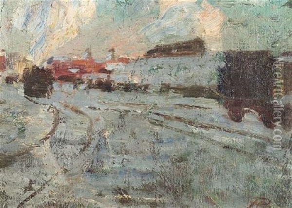 Nordbahnhof Im Schnee Oil Painting - Hermann Pleuer