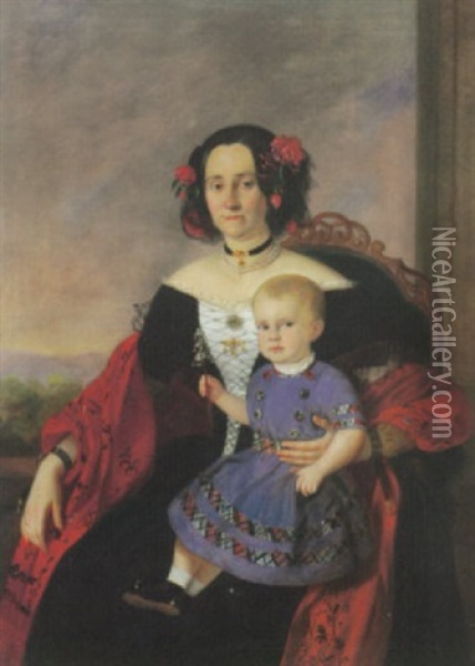 Portrait Einer Hocherrschaftlichen Dame Mit Kind Oil Painting - Johann Nepomuk Mayer
