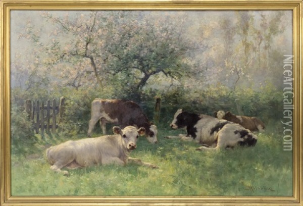 Corner Of The Orchard, Springtime Oil Painting - Henry Singlewood Bisbing