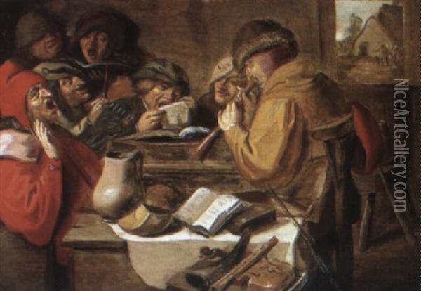 Boors In An Interior Oil Painting - Pieter de Bloot
