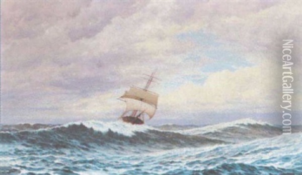 Masted Ship In Stormy Waters Oil Painting - Frederick William Meyer