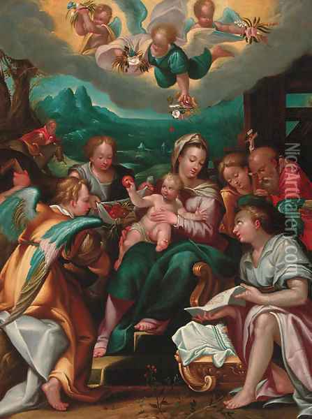 The Rest on the Flight to Egypt with angels and Saint Jerome Oil Painting - Dionysius Calvert