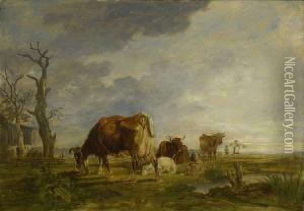 Kuhe Und Schafe Auf Der Weide Oil Painting - Max Joseph Wagenbauer