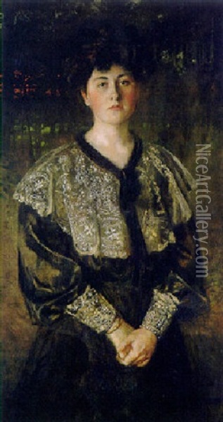 Portrait Einer Jungen Frau Im Schwarzen Taftkleid Oil Painting - Karl Heinrich Wilhelm Stockmeyer