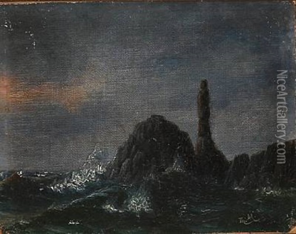 Rocky Coast With High Waves Oil Painting - Thorvald Christian Benjamin Moller
