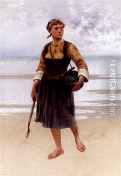 Fiskarflicka Oil Painting - August Vilhelm Nikolaus Hagborg