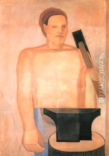 Ironworker 1931 Oil Painting - Imre Nagy