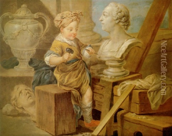 El Taller Del Escultor Con Un Nino Escultor Con Un Nino Exculpiendo Un Busto Clasico Oil Painting - Carle van Loo