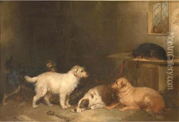In The Dog Pen Oil Painting - Joseph Augustus Knip