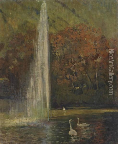 Les Cygnes A La Fontaine Oil Painting - Georges-Victor Hugo