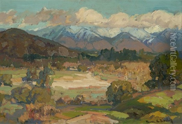 San Gabriel Valley - Snow-capped Mountains Oil Painting - Franz Arthur Bischoff