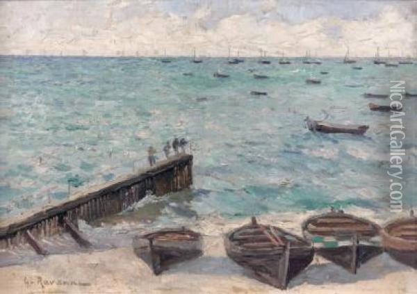 Barques Sur La Plage Oil Painting - Leon Gustave Ravanne