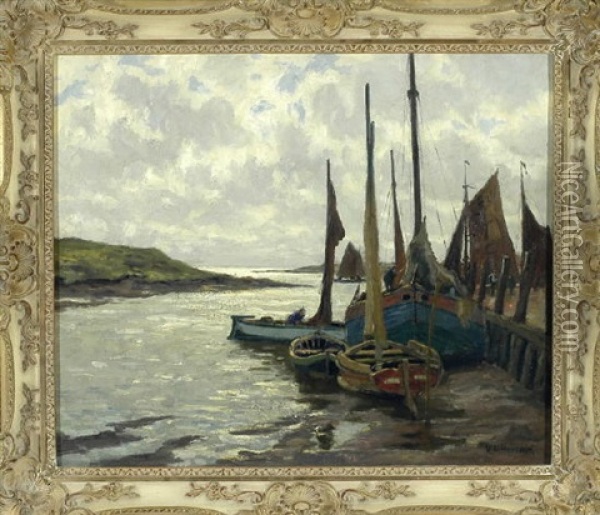 Fischerboote Im Hafen Oil Painting - Herman N. Hyneman