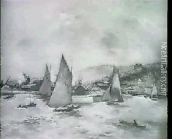 Voiliers Dans La Rade De Honfleur, Vers 1943-44 Oil Painting - Paul Elie Gernez