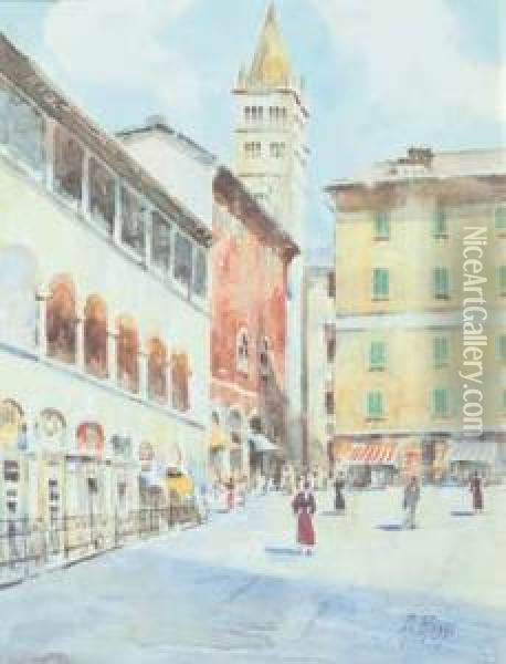 Genova Piazza Della Commenda Oil Painting - Alberto Rossi