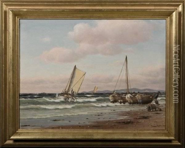 Johan Neumann, Danish Fishermen Going Oil Painting - Johann Jens Neumann