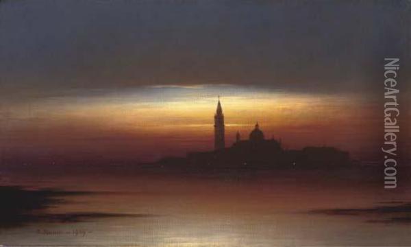 Venice From The Lagoon Oil Painting - Otto Hussell