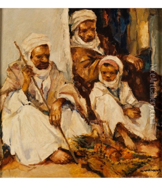 Tunesische Strassenszene Mit Zwei Mannern Und Einem Knaben Oil Painting - Isidore Van Kinsbergen