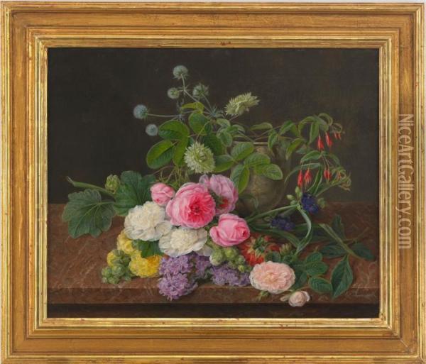 Blomsterstilleben Oil Painting - Johan Laurentz Jensen