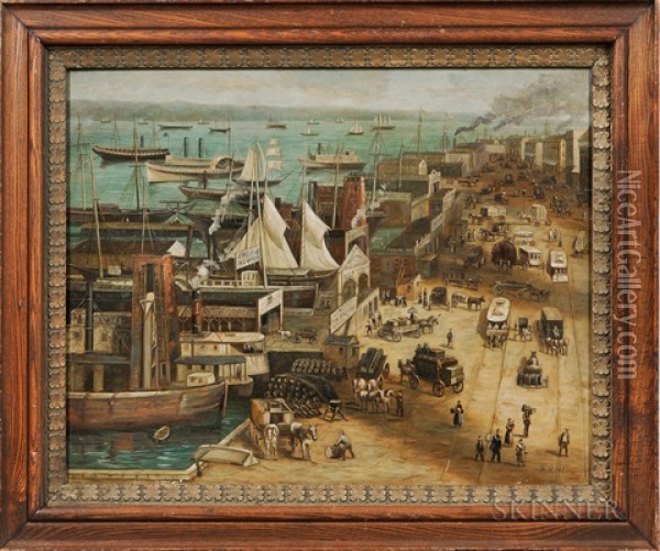 West Side Waterfront Oil Painting - Alfred R. Waud