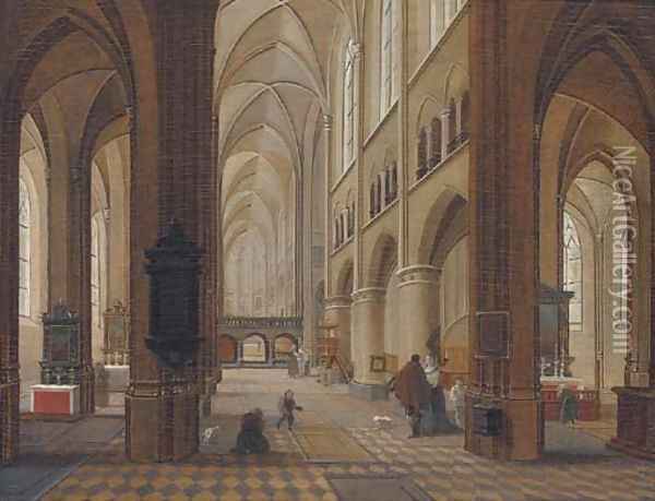 A church interior with elegant company in the foreground Oil Painting - Peeter, the Younger Neeffs