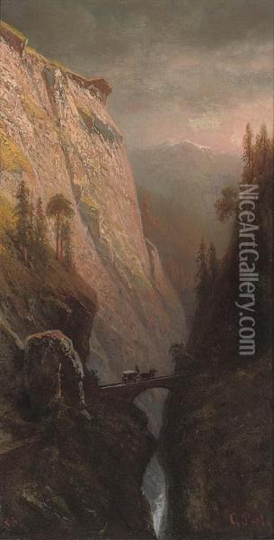 A Carriage Crossing A Gorge On The Via Mala Oil Painting - Otto Press