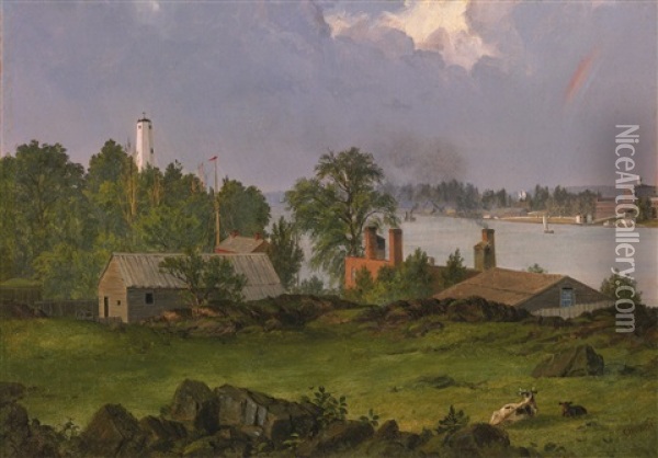 Youle's Shot Tower, East River, New York (view Of Hartford) Oil Painting - Frederic Edwin Church
