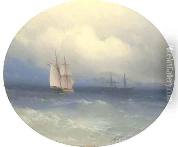 A Dutch brigatine and steamer at sea Oil Painting - Ivan Konstantinovich Aivazovsky
