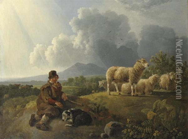 Herding The Sheep Oil Painting - Leendert de Koningh