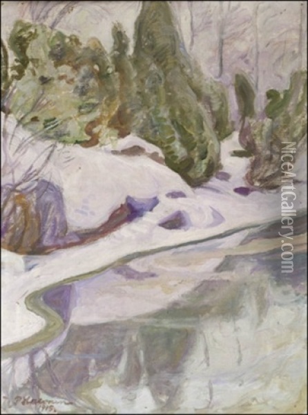 Talvinen Rantamaisema - Halosenniemen Rantakalliot Oil Painting - Pekka Halonen