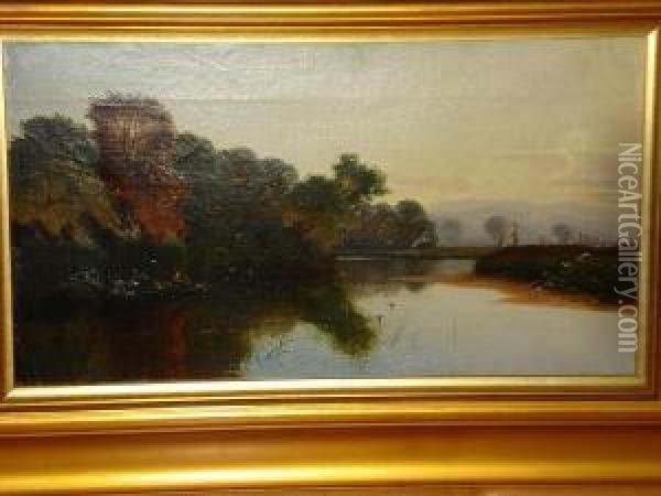 Morning On The Thames, Near Streatley Oil Painting - Edwin H., Boddington Jnr.