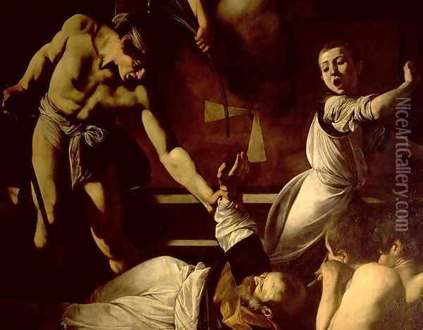 The Martyrdom of St. Matthew (detail) 1599-1600 Oil Painting - Caravaggio