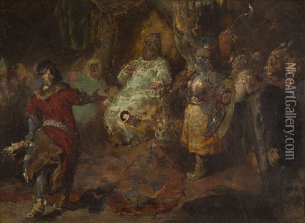 Reception Of The Polish Envoy By Tsar Ivan The Terrible Oil Painting - Waclaw Pawliszak