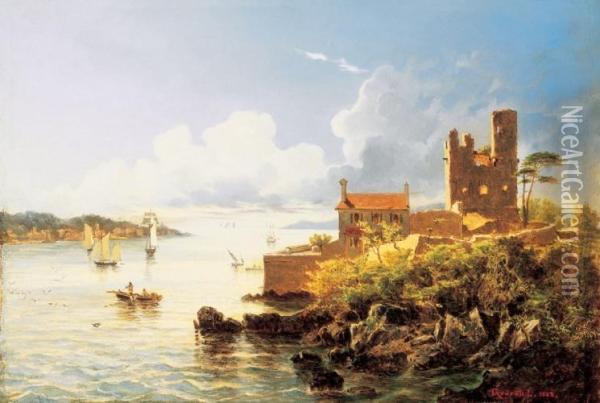 Romantic Beach Scene With Sailing Boats Oil Painting - Leo Gyorok