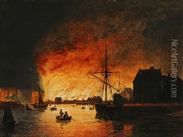 A Fire On Christianshavn Oil Painting - Emanuel Larsen