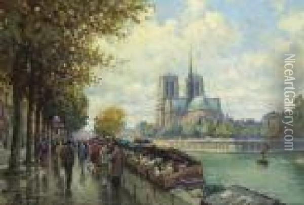 Notre Dame. Oil Painting - Henri Malfroy