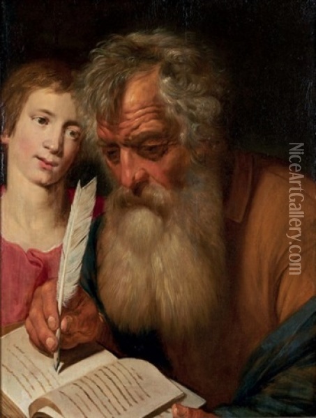 Saint Matthieu Et L'ange Oil Painting - Arthus Wollford