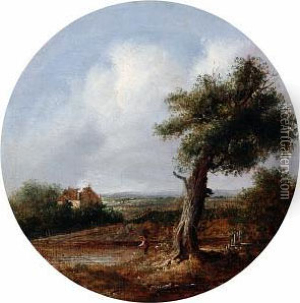 Figure In A Country Landscape Oil Painting - William Henry Crome