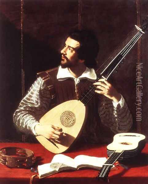 The Theorbo Player 2 Oil Painting - Antiveduto Gramatica