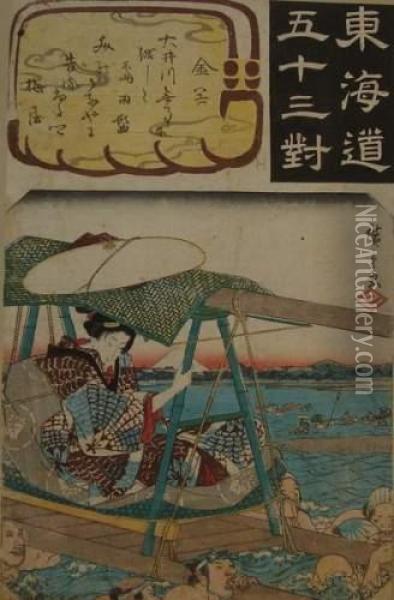 Kanaya, De La Serie Tokaido Gojusan Tsui Oil Painting - Utagawa or Ando Hiroshige