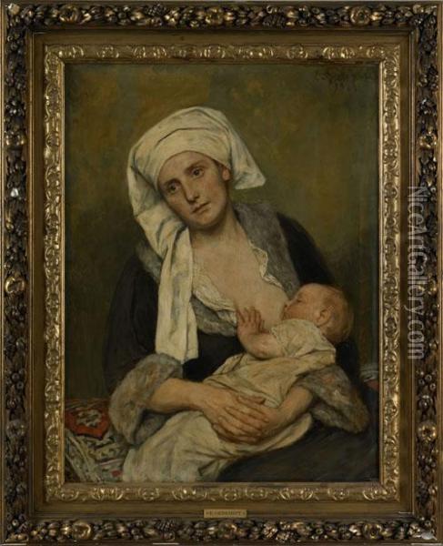 Woman Nursing A Child Oil Painting - Eduard Von Gebhardt