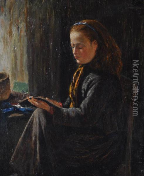 Portrait Of A Girl Reading Oil Painting - George-Paul Chalmers