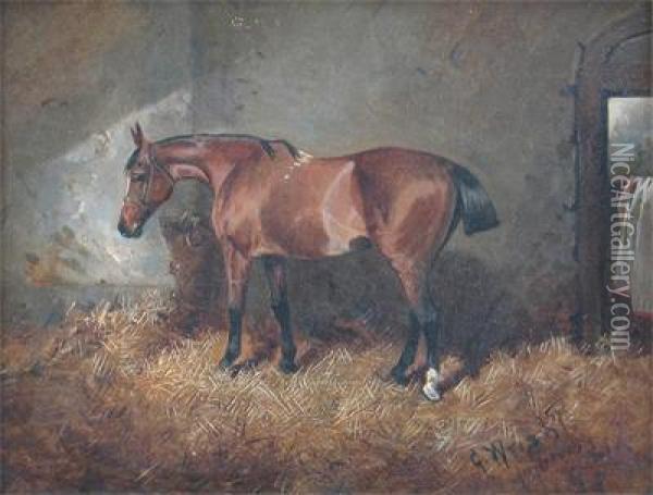 A Bay Hunter In A Stable Oil Painting - George Wright