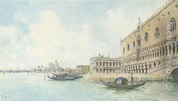 A goldolier before the Molo, Venice Oil Painting - Rafael Senet y Perez