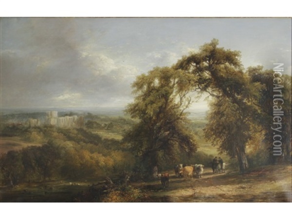 A Castle In A Wooded Landscape, Said To Be Kenilworth Castle Oil Painting - Frederick Henry Henshaw