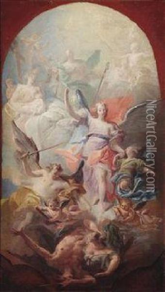 The Victory Of Archangel Michael Over Lucifer Oil Painting - Carlo Innocenzo Carloni